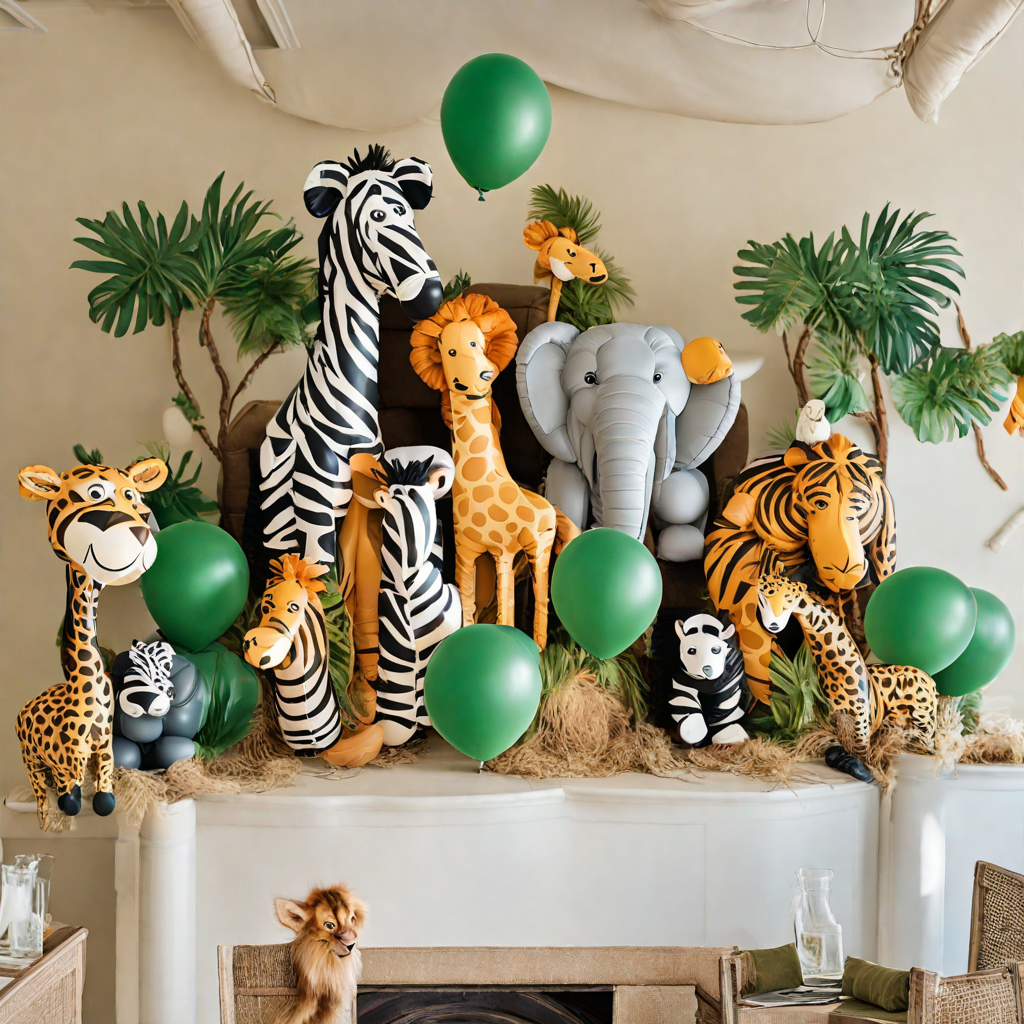 Globos en forma de animales de la selva para una fiesta tematica de safari