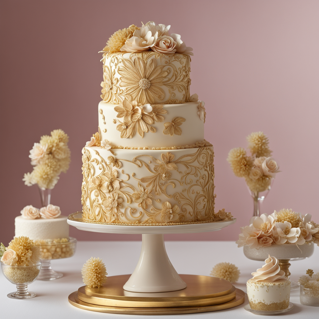 Un pastel con detalles dorados que añaden un toque de elegancia y sofisticación a la celebración.