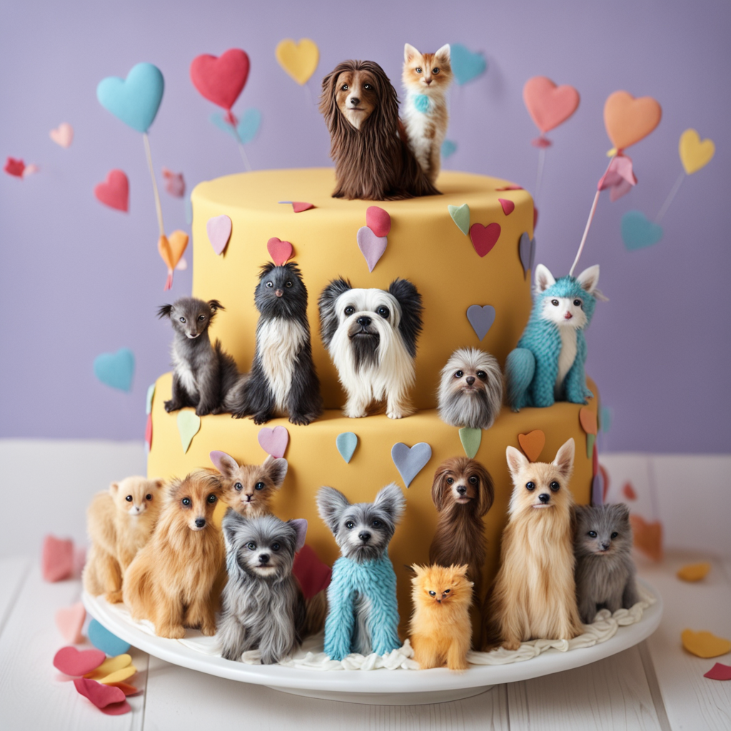 Un pastel de cumpleaños con temática de animales para las amantes de los seres peludos y emplumados.