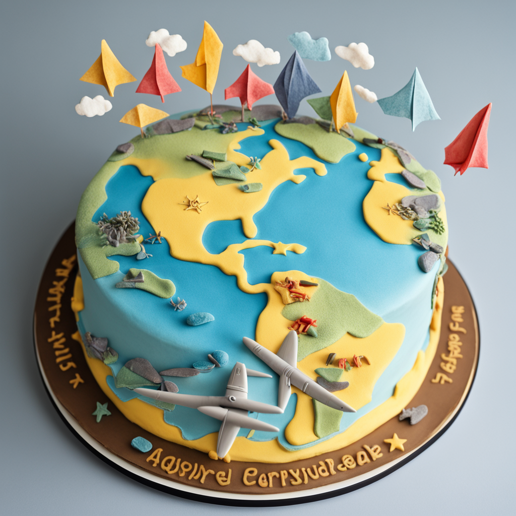 Un pastel de cumpleaños con temática de viajes para las aventureras que aman explorar el mundo.