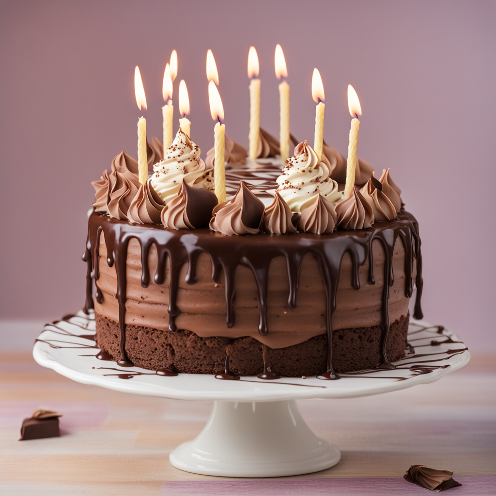 Un pastel de cumpleaños de chocolate blanco con una decoración delicada. Ideal para los amantes de los sabores suaves.