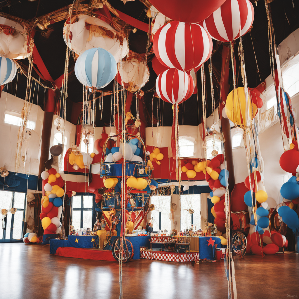 globos de helio con tematica de circo para una fiesta tematica